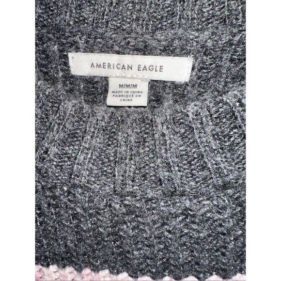 American Eagle Striped Oversized Cable Knit Striped Sweater size Medium Pink Gra - Picture 3 of 5